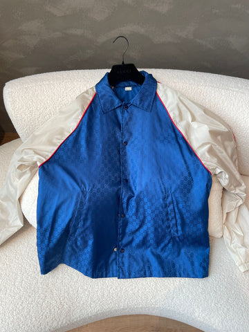 Gucci GG Windbreaker Jacket Blue/ Beige Polyamide/ Polyester