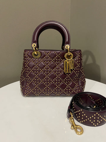 Dior Lady Dior Studded Souple Burgundy Lambskin