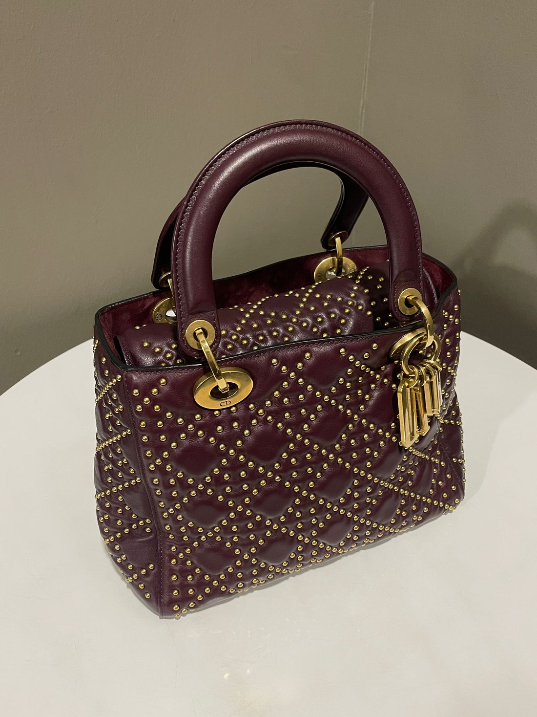 Dior Lady Dior Studded Souple Burgundy Lambskin