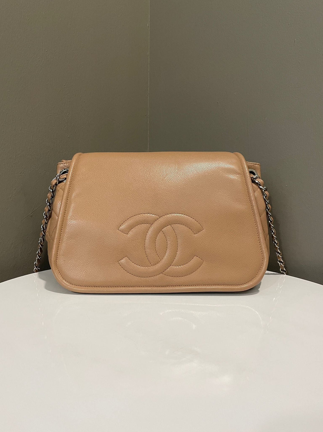 Chanel Timeless Half Moon Flap Bag Camel / Dark Beige Caviar