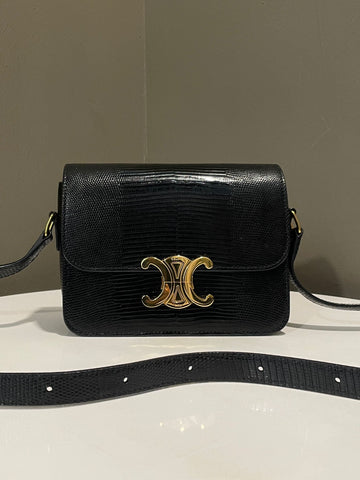 Celine Teen Triomphe Black Lizard