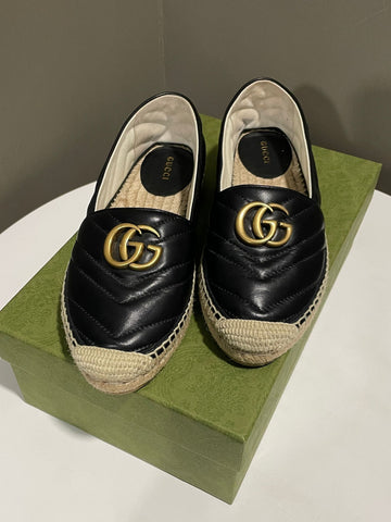 Gucci GG Chevron Espadrilles Black Matelassé Size 36.5