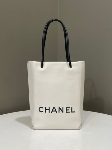 Chanel Vertical Shopping Bag Ivory / Black Calfskin