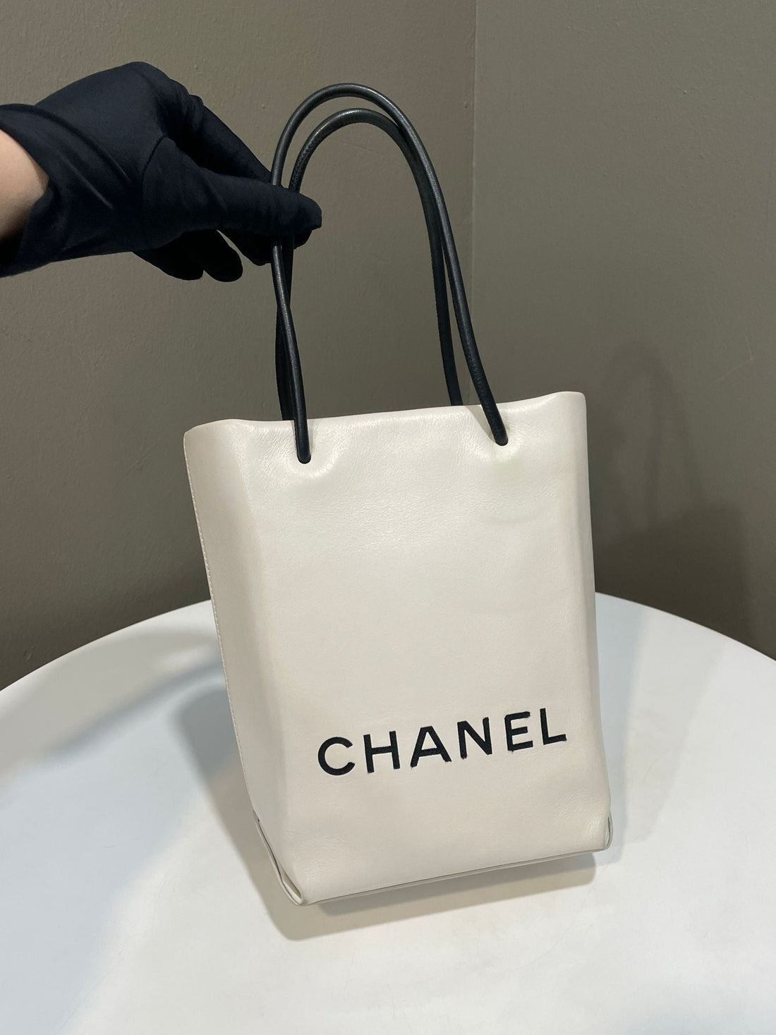 Chanel Vertical Shopping Bag Ivory / Black Calfskin