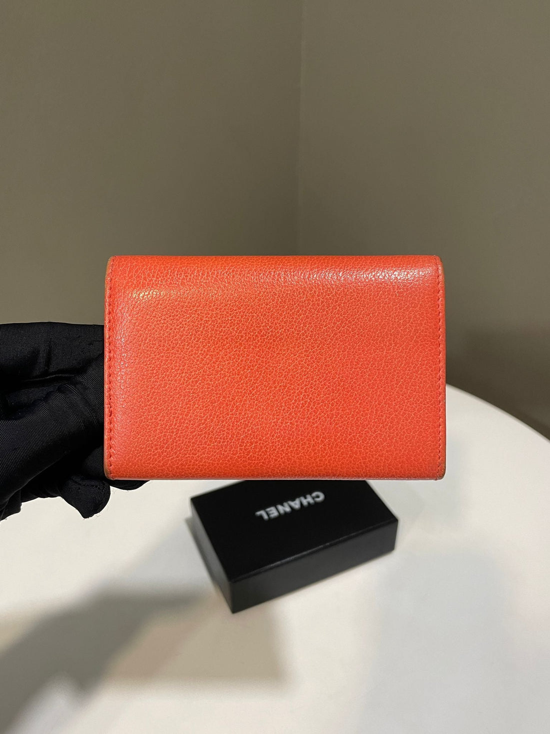 Chanel 09P Camellia Flap Cardholder Coral Grainy Calfskin