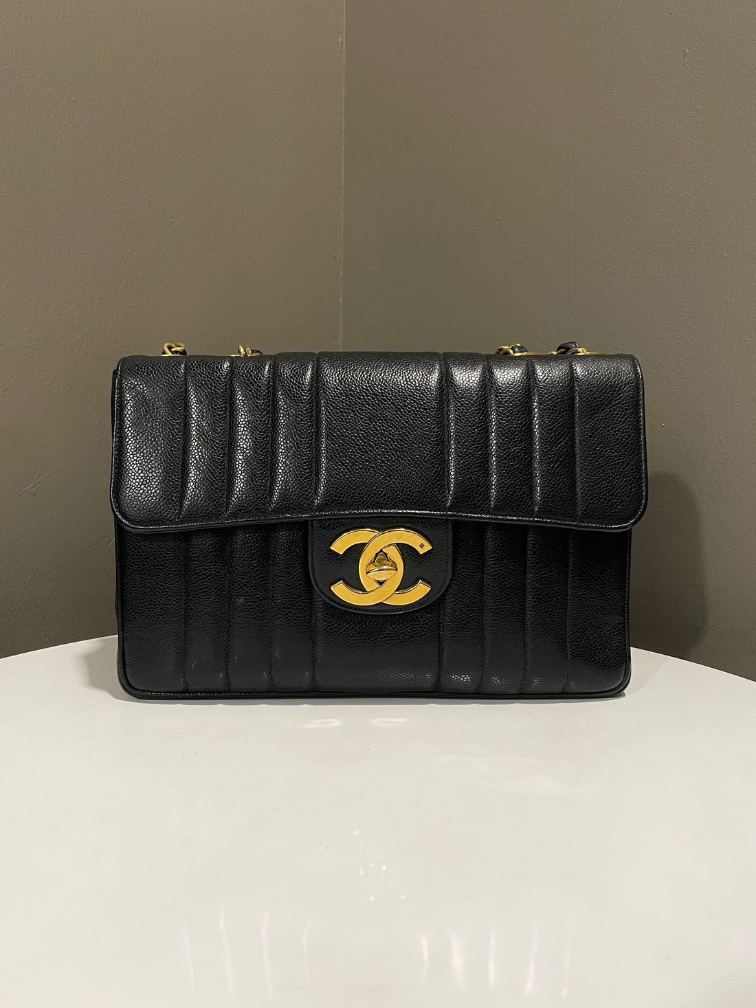 Chanel   XL CC Vertical Flap Black Caviar