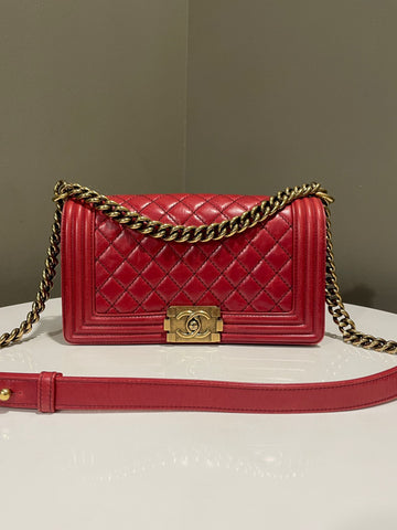 Chanel Quilted Boy Old Medium Deep Red Aged Calf