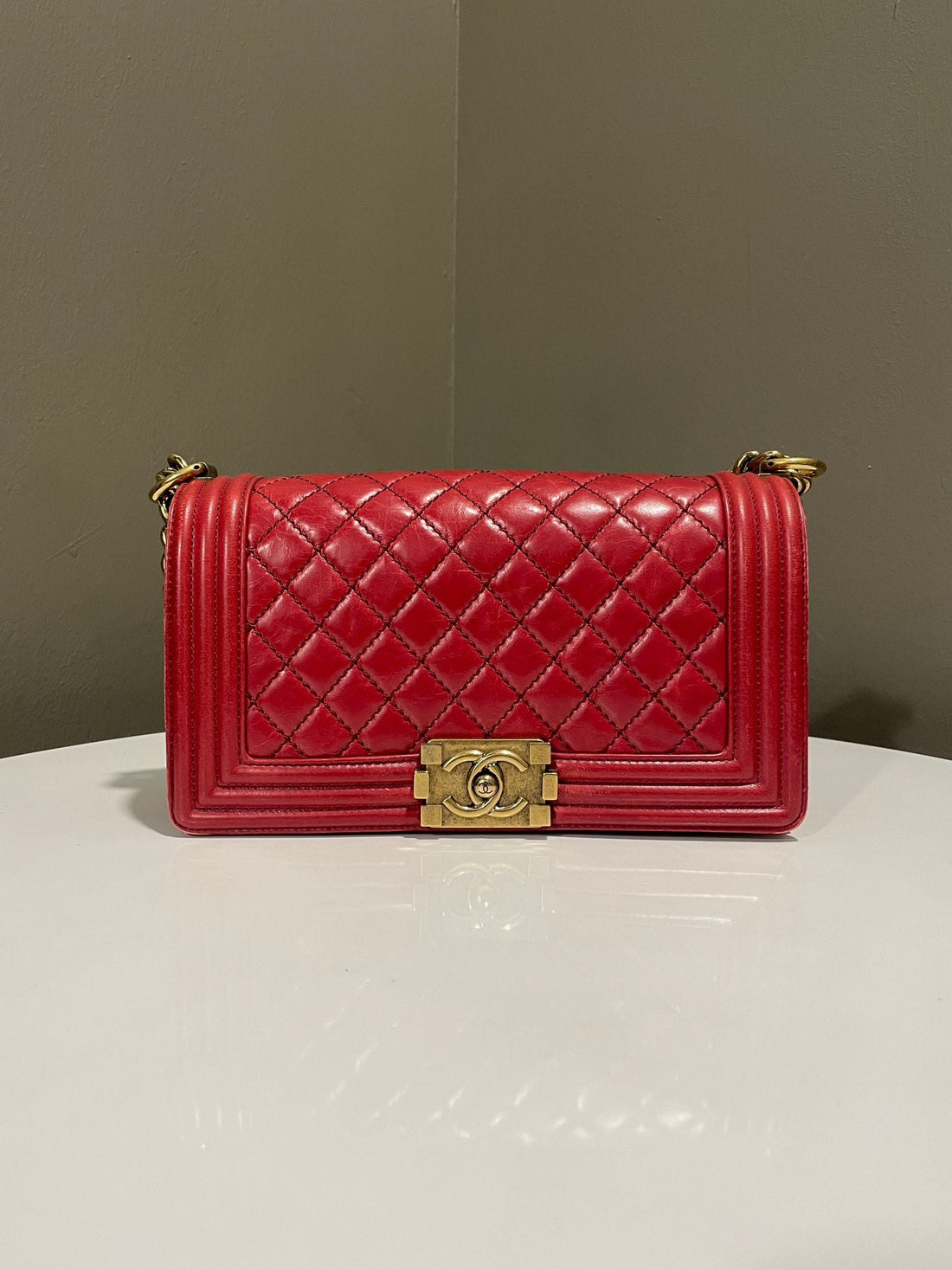 Chanel Quilted Boy Old Medium Deep Red Aged Calf