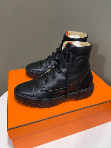 Hermes Fresh Ankle Boots Black Leather Size 41.5