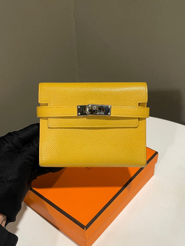 Hermes Kelly Compact Wallet Jaune Ambre Epsom