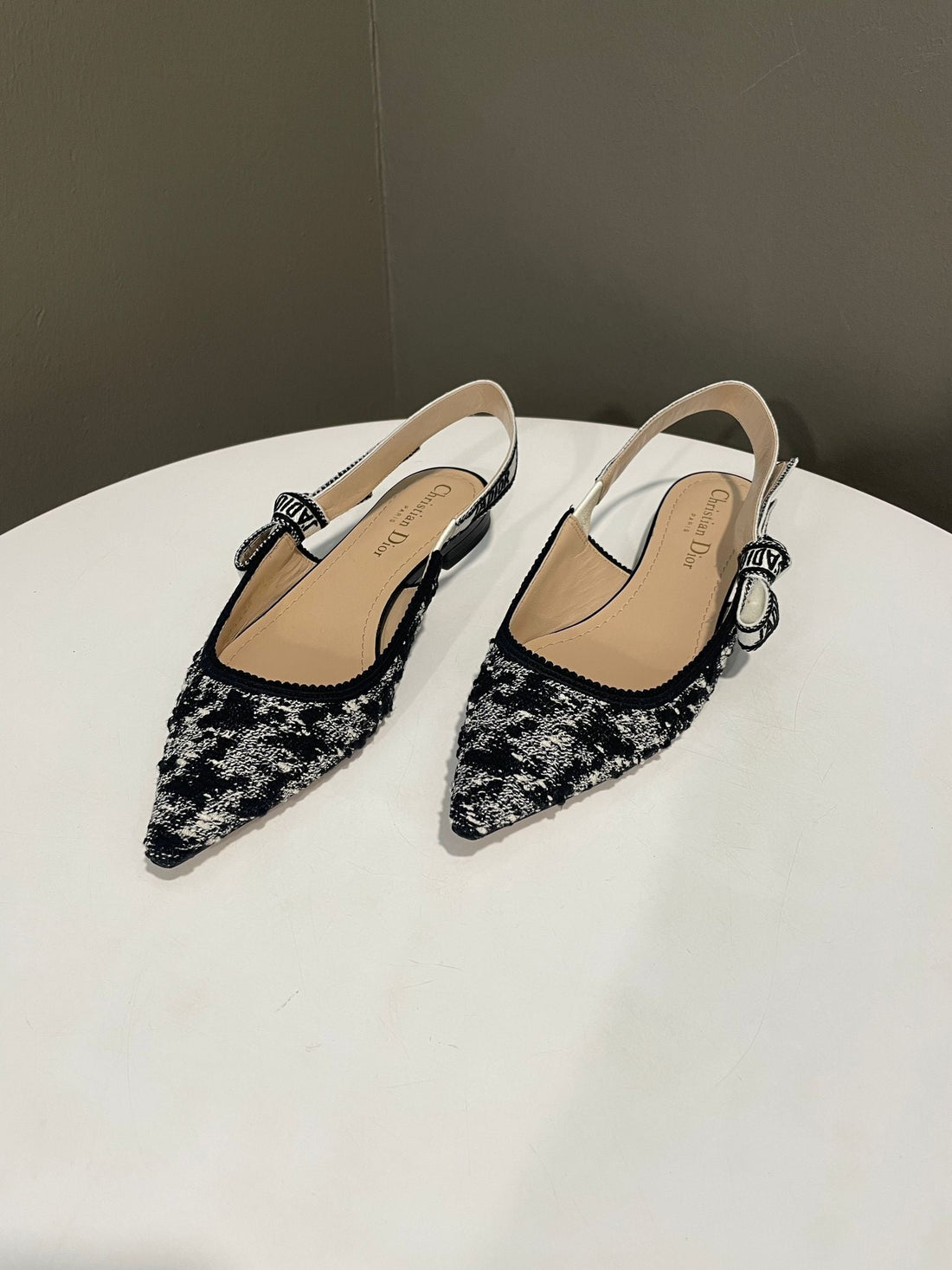 Dior J'Adior Slingback Flat Black /  White Houndstooth  Size 35.5