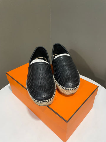 Hermes Enrique Espadrille Black Leather Size 42