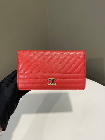 Chanel Chevron Flap Wallet Coral Calfskin