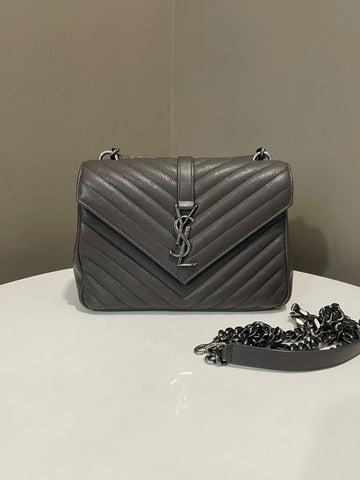 Saint Laurent Monogram College Grey Chevron Leather