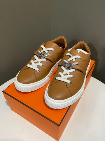 Hermes Day Sneaker Neutral Perforated Calfskin PHW Size 39.5