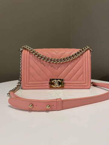 Chanel Chevron Boy Old Medium Sakura Pink Caviar
