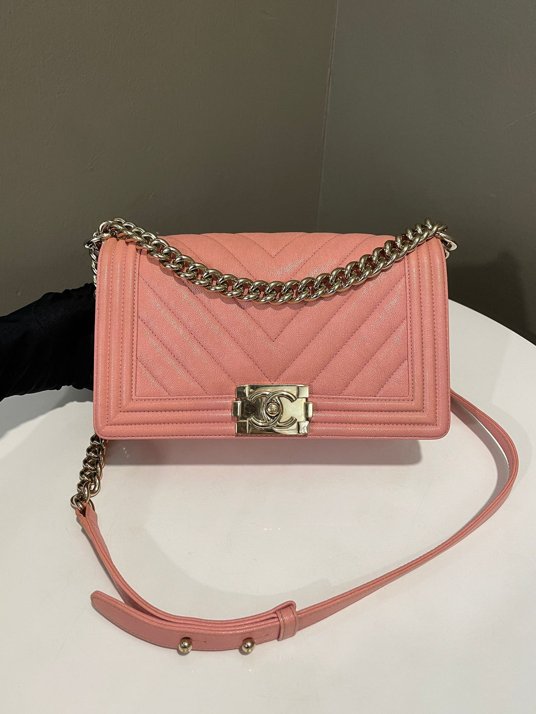 Chanel Chevron Boy Old Medium Sakura Pink Caviar