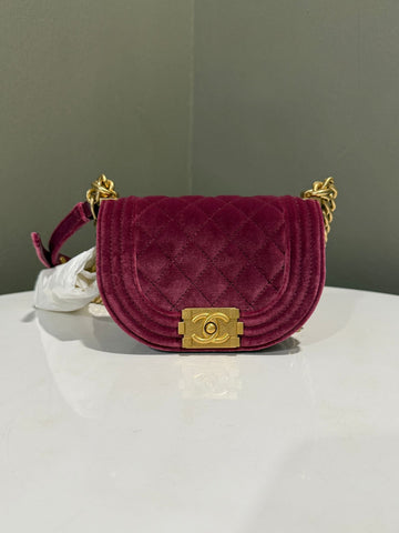 Chanel Quilted Mini Curve Boy Bag Wine Velvet