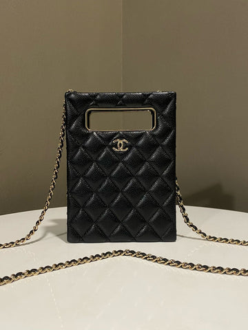 Chanel Evening Handle Chain Box Bag Black Caviar