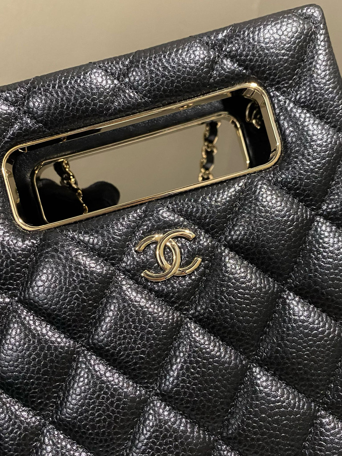 Chanel Evening Handle Chain Box Bag Black Caviar