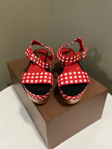Louis Vuitton Wedge Sandals Red / White Size 37