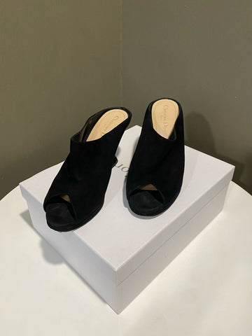Christian Dior Absolu Mule Wedge Sandal Black Suede Size 39
