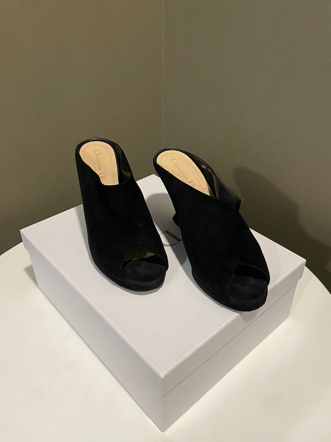 Christian Dior Absolu Mule Wedge Sandal Black Suede Size 39