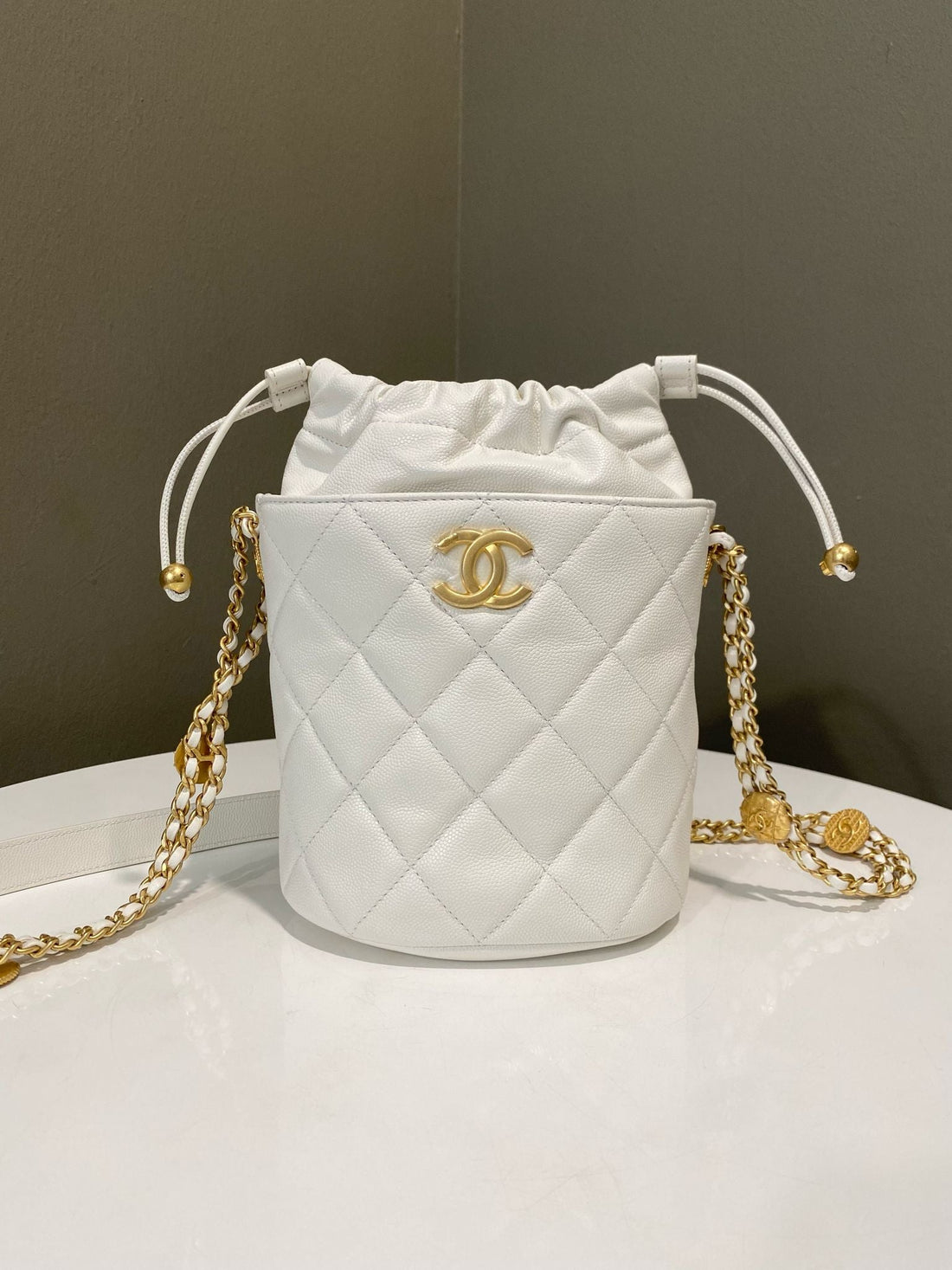 Chanel Twist Your Button Bucket Bag Ivory Caviar