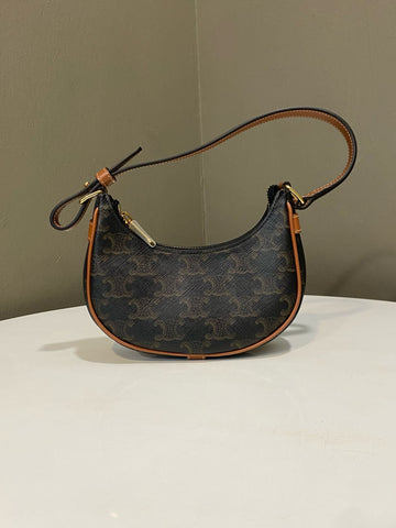 Celine Mini Ava Bag Triomphe Canvas / Tan Calfskin