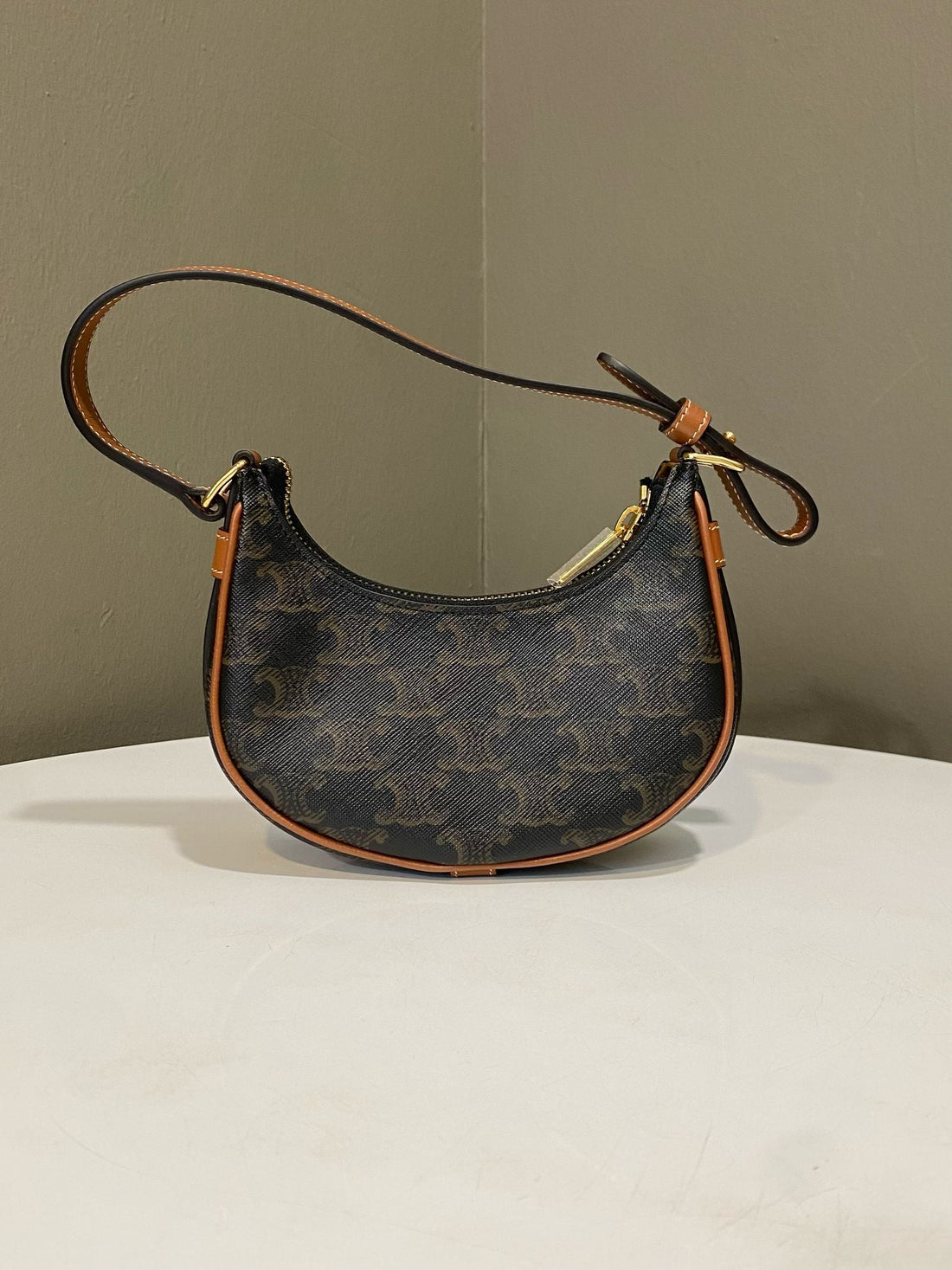 Celine Mini Ava Bag Triomphe Canvas / Tan Calfskin