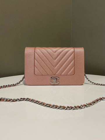 Chanel Cc Chevron Wallet On Chain Rose Gold Cavair