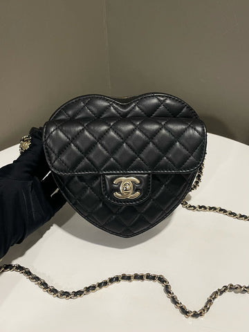 Chanel 22S Heart Bag Black Lambskin