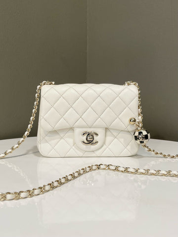 Chanel 23C Pearl Crush Mini Square White Lambskin