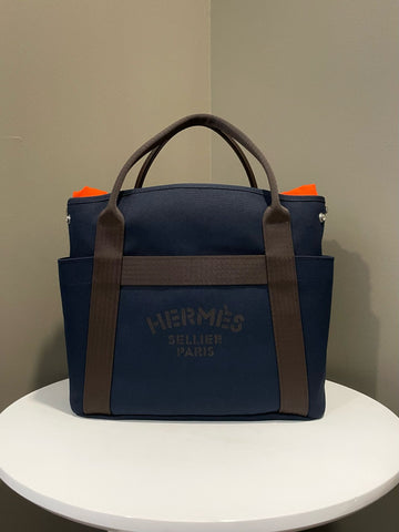 Hermes The Grooming Bag Bleu Navy / Feu Canvas