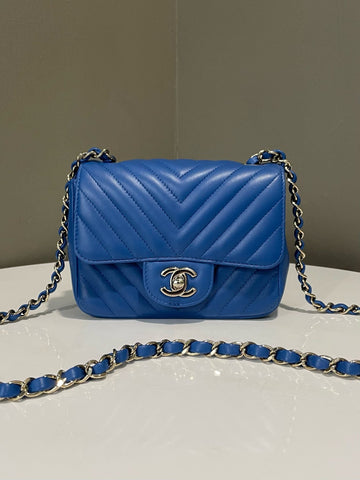 Chanel Classic Chevron Mini Square Blue Lambskin