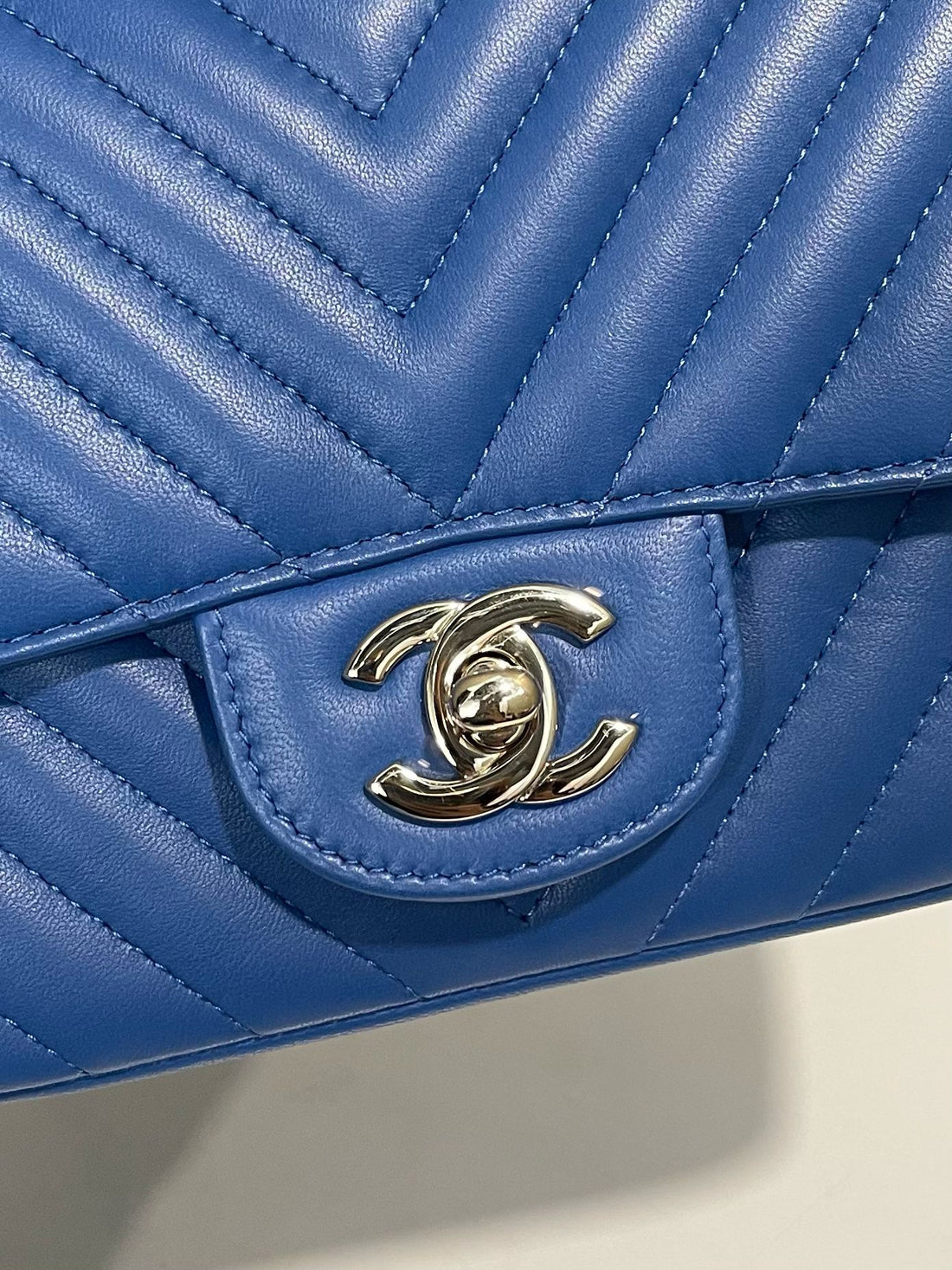 Chanel Classic Chevron Mini Square Blue Lambskin