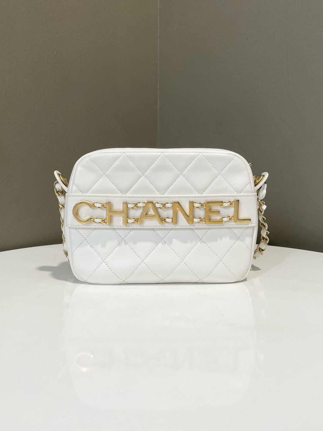 Chanel C H A N E L Lettering Camera Bag 
Ivory Calfskin