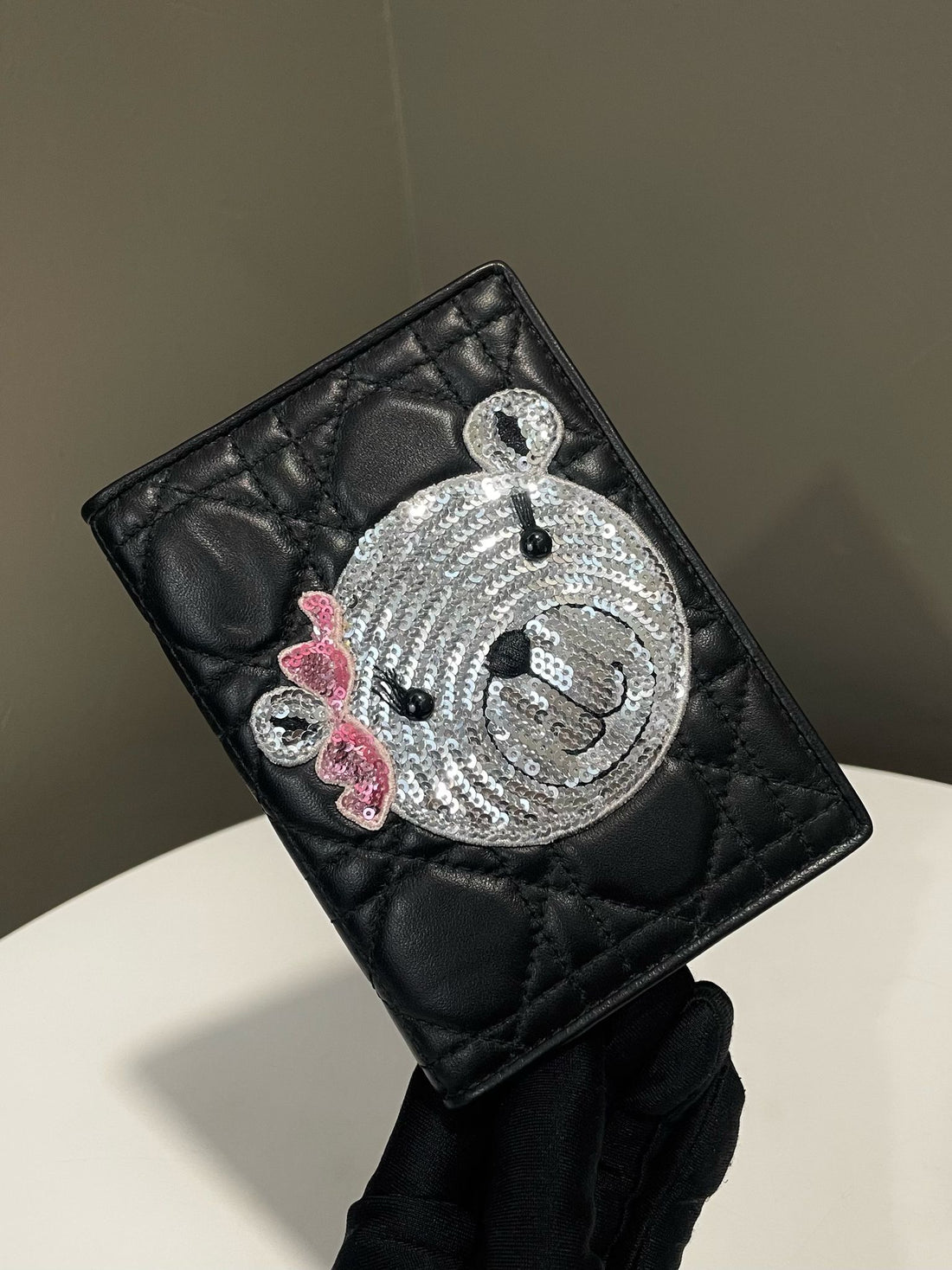 Dior Teddy Bear Passport Holder Black