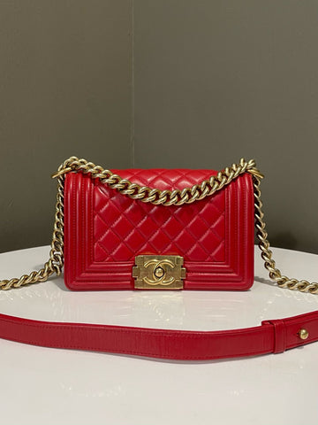 Chanel Quilted Boy Small Red Lambskin