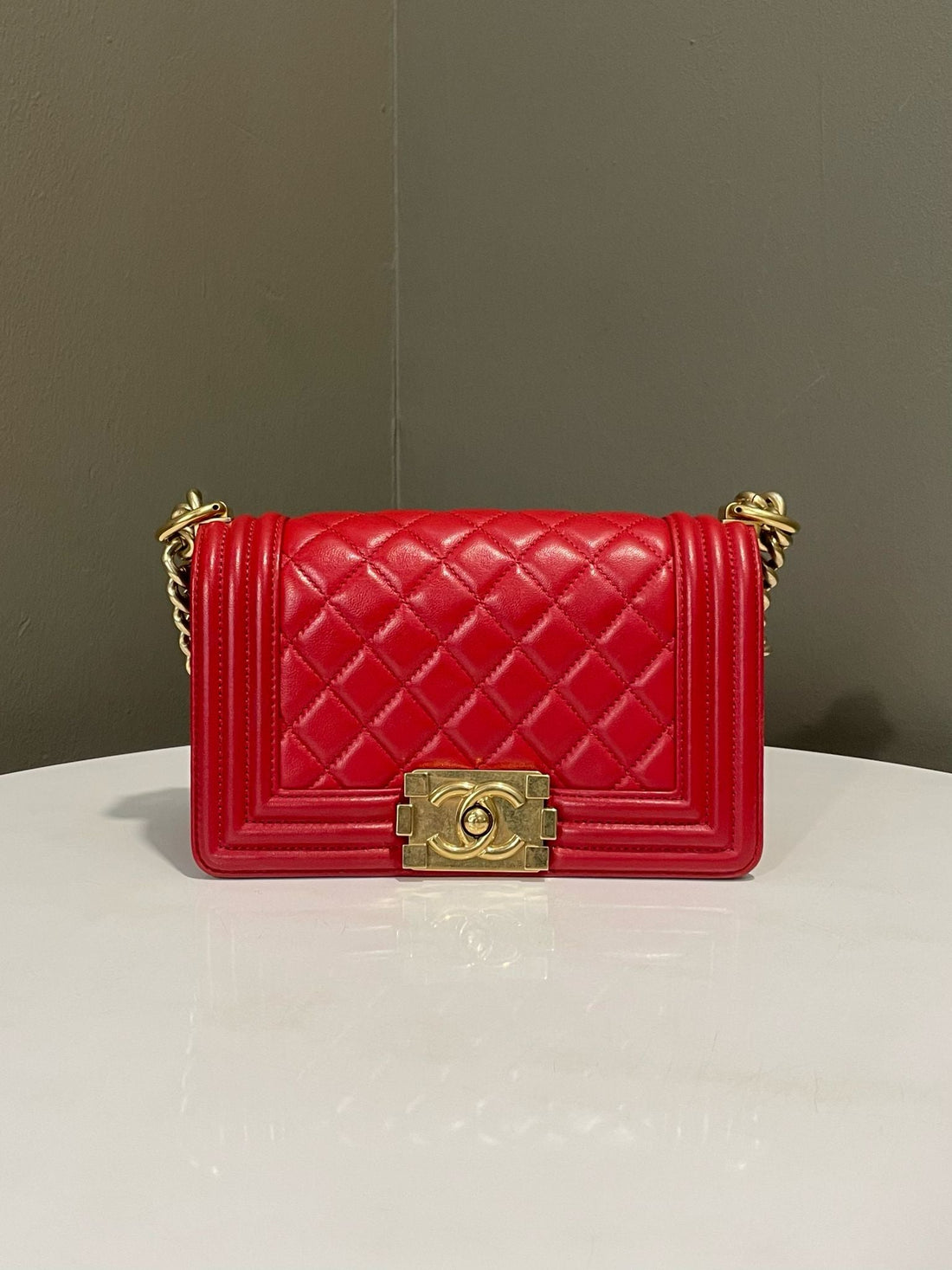 Chanel Quilted Boy Small Red Lambskin