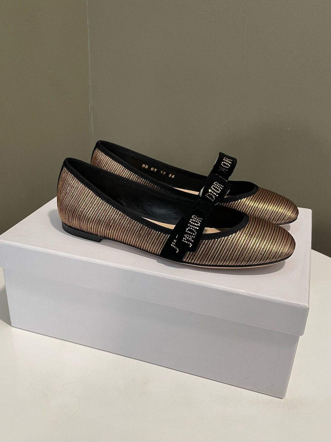 Christian Dior Miss J’Adior Ballet Flats Bronze / Rhinestones Size 36