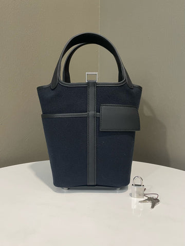 Hermes Picotin Lock 18 Pocket Black / Toile Goeland