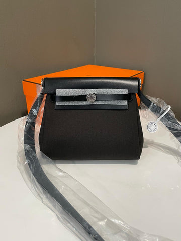Hermes Herbag Zip Mini 20  Noir / Dark Bronze