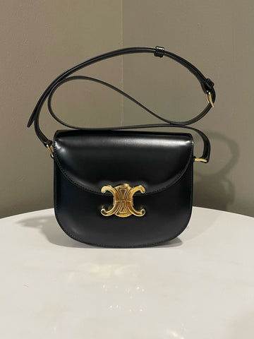 Celine Besace Clea Triomphe Bag Black Shiny Calfskin