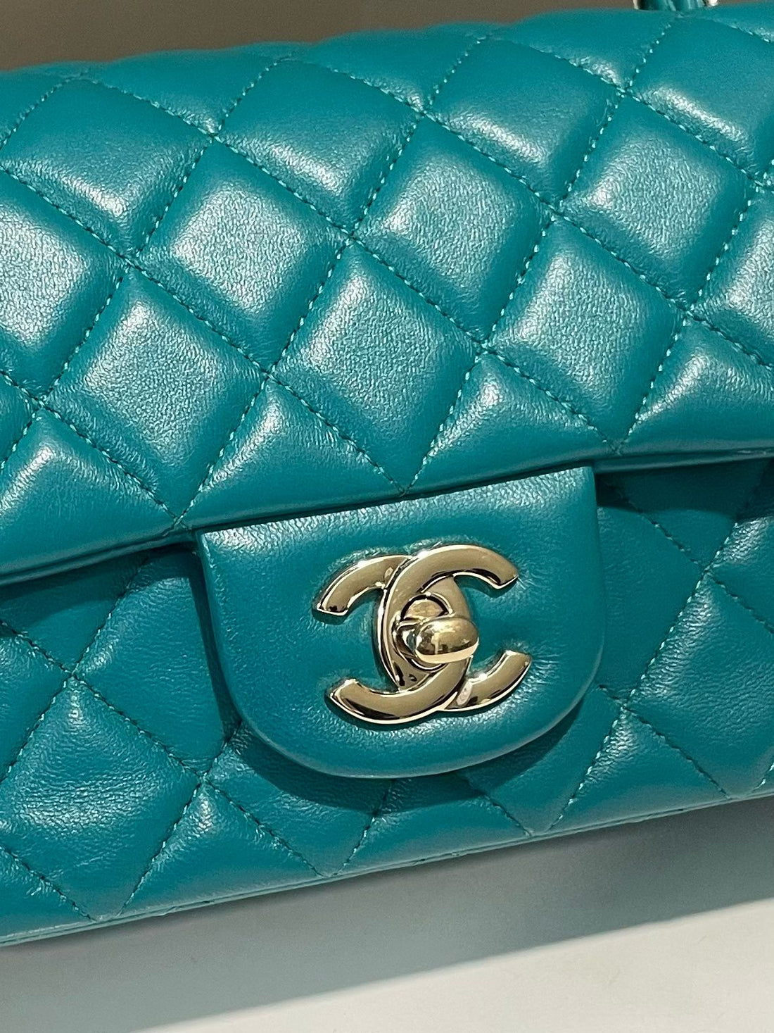 Chanel Quilted Mini Rectangular Turquoise Lambskin