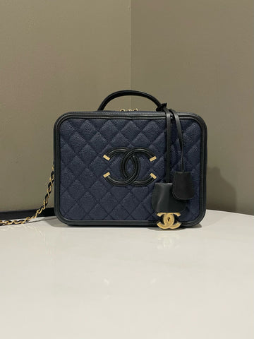 Chanel Filigree Vanity Case  Navy / Black Caviar