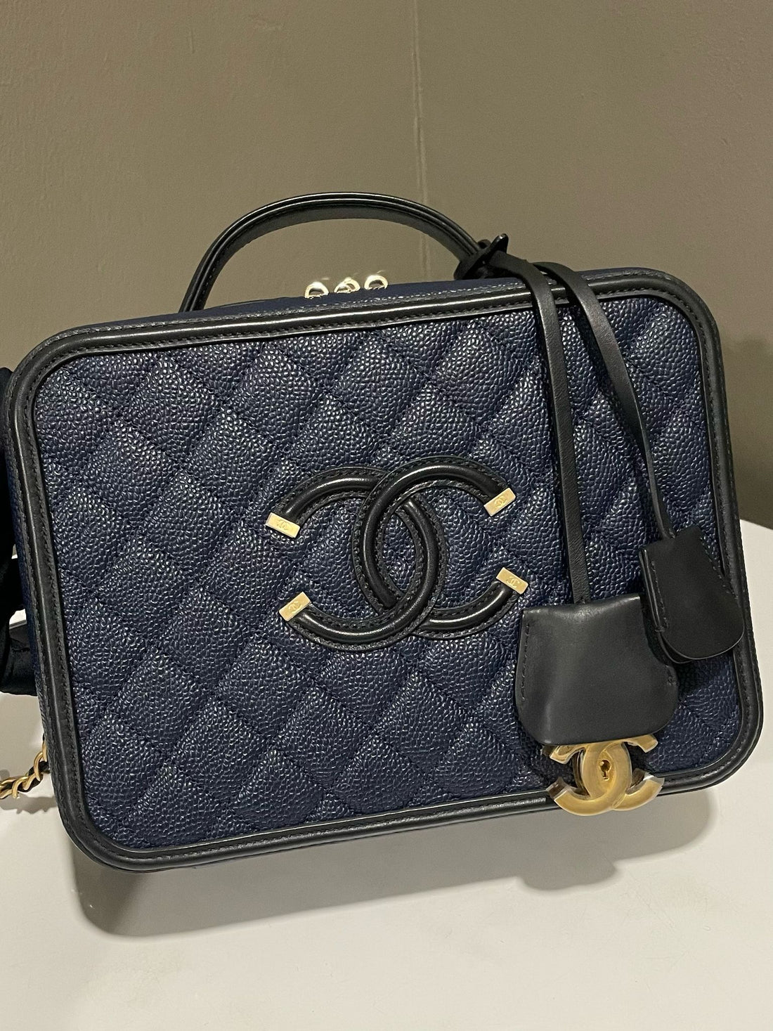 Chanel Filigree Vanity Case  Navy / Black Caviar