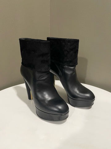 Louis Vuitton Monogram Heel Boots  Black Leather / Suede  Size 37