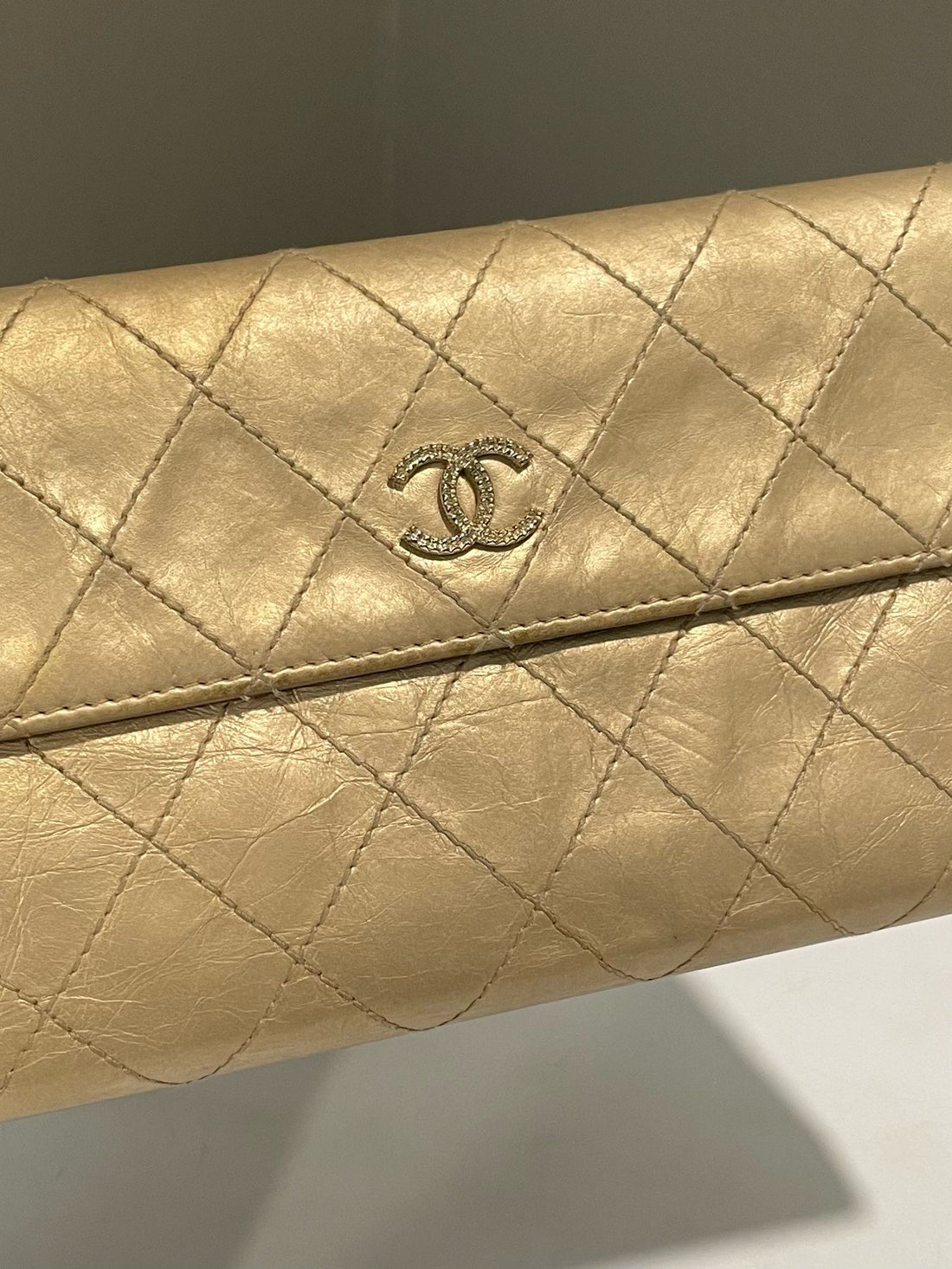 Chanel CC Quilted Long Wallet Gold Aged Calfskin