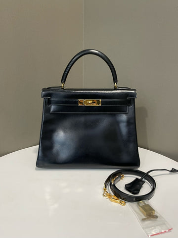 Hermes   Kelly 28 Black Box Leather